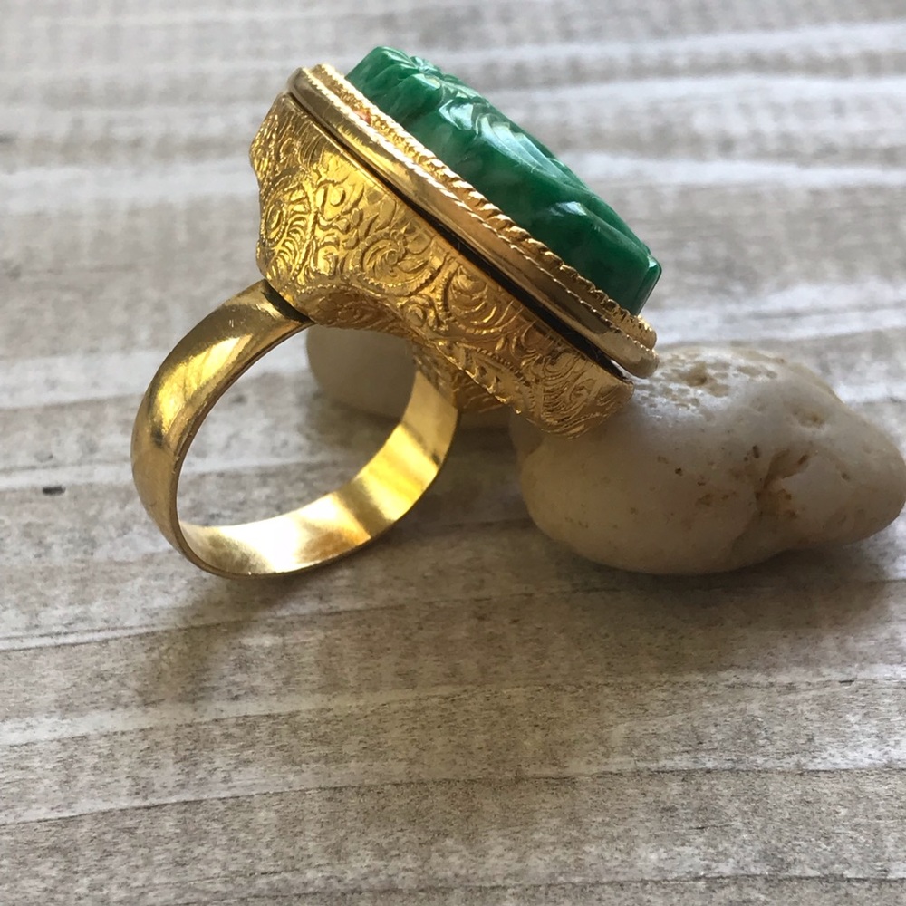 Vintage Avon Locket Ring Gold Green Boho Statement Ring 70s - Picture 6 of 15